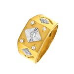 Geometric Rhodium polish 22kt yellow gold Cz ring- FRG0070