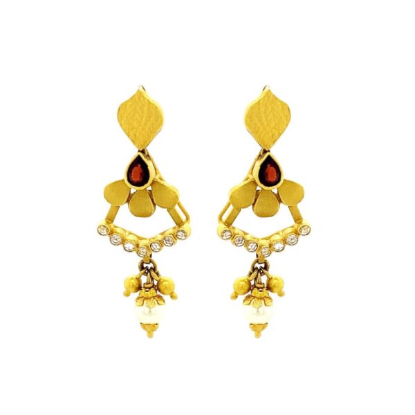 Ceremonial Traditional Yellow Gold 22kt CZ Earring- FTOP0023