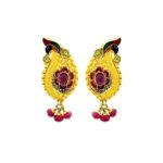 Attractive Enamel Yellow Gold 22kt Ruby Gemstone Earring- FTOP0081