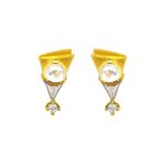 Geometric Two Tone Gold 22kt CZ Stud Earring - FTOP0086