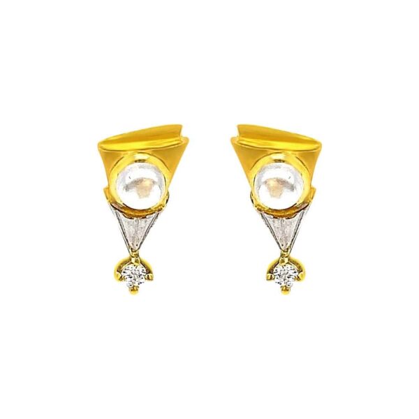 Geometric Two Tone Gold 22kt CZ Stud Earring - FTOP0086