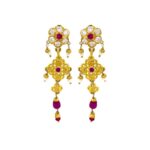 Traditional Textured Yellow Gold 22kt CZ Dangler Earring- FTOP104