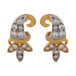 Flush Set CZ Rhodhium Polish Gold Curved Hat Earring - FT405