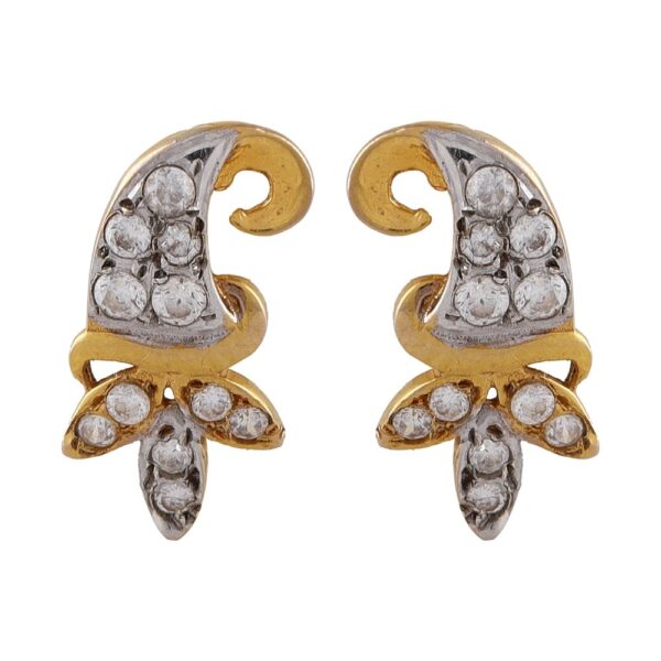 Flush Set CZ Rhodhium Polish Gold Curved Hat Earring - FT405