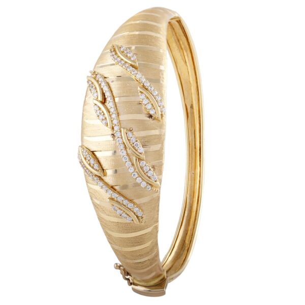 Glossy Brush Polish Cluster CZ Gold Bracelet - FBR36