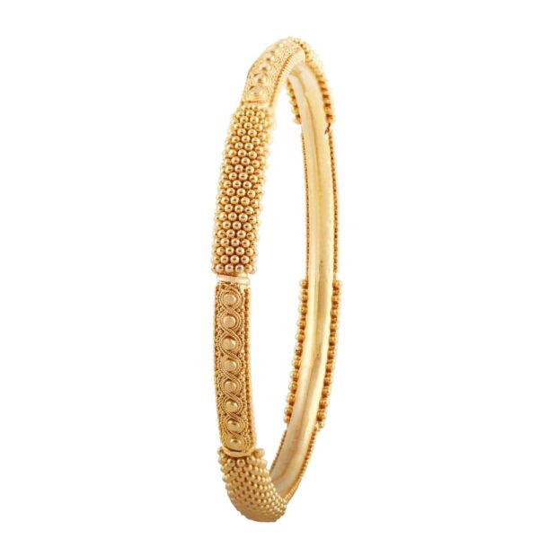 Glossy Finish Embossed Gold Beads Bangle - BG1030