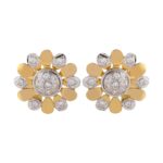 Glossy Glittering Flush Set CZ Floral Rhodhium Polish Earring - FT366