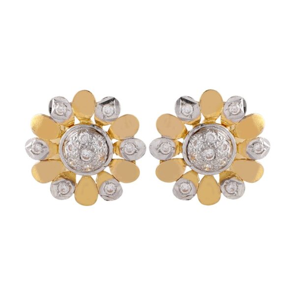 Glossy Glittering Flush Set CZ Floral Rhodhium Polish Earring - FT366
