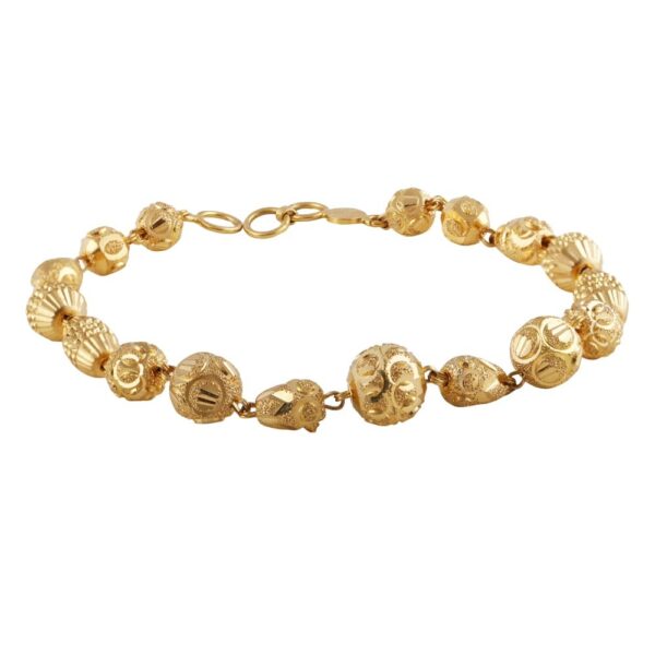 Glossy Sand Blast Diamond Cut Gold Ball Braceet - LBR238