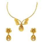 Delicate drops yellow gold 22kt necklace set - HAS0113