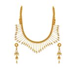 Stylish fancy cutout yellow gold 22kt pearl gemstone necklace set- HAS0203