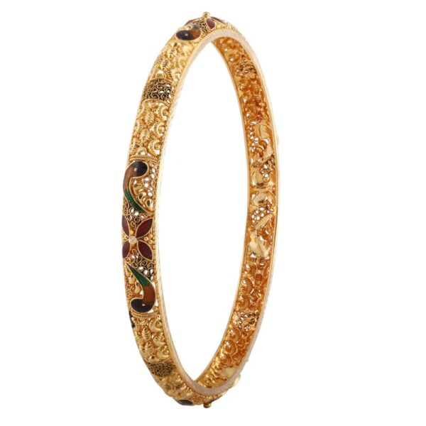 Matte Glossy Oxidise Finish Multicolour Enamel Filigree Gold Bangle - BG822