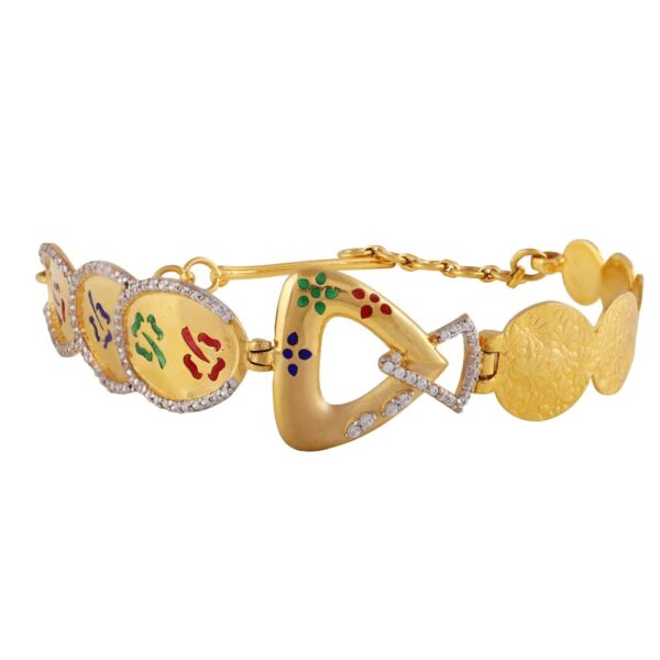 Matte Satin Finish Multicolour Enamel With C Studded Gold Bracelet - FBR59