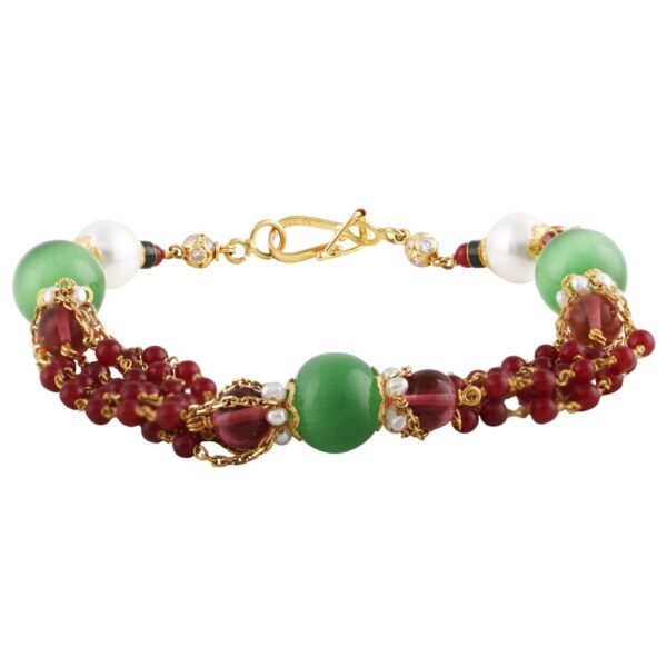 Multicolour Beads With Pearl And CZ Gold Bracelet - FBR35