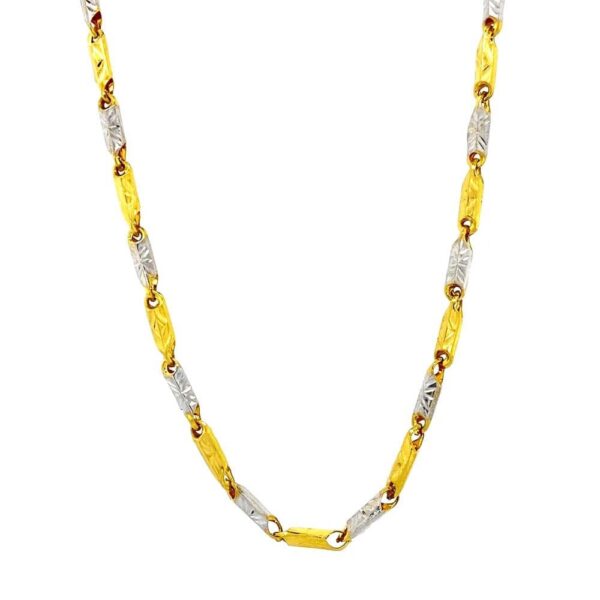 Traditional textured two tone gold 22k link chain- CHA0457