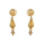 Glossy Diamond Cut Drop Gold Ball Earring - TP9024