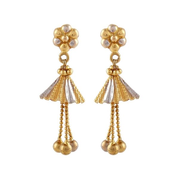 Glossy Diamond Cut Drop Wave Jhumki Rhodhium Polish Floral Gold Earring - TP4310