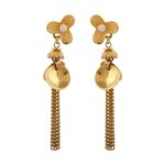 Glossy Floral CZ Studded Drop Chain Gold Earring - TP5031