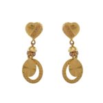 Glossy Sand Blast Finish Heart With Drop Circle Diamond Cut Gold Earring - TP8815
