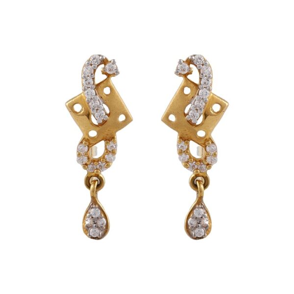 Glossy Sparkling CZ Square Design Drop Gold Earring - FT398